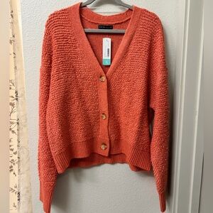 Love Ellie Coral Button-Front V-Neck Cardigan Size L NWT